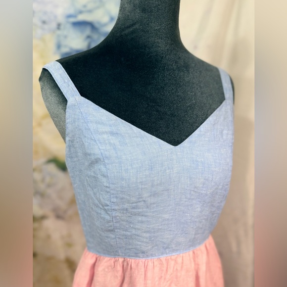 Cynthia Rowley Strapless Dress in Cream Blue & Red Linen Easter Spring Summer - Picture 6 of 11